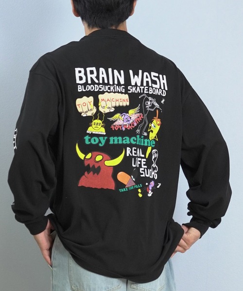 TOY　MACHINE（トイ　マシーン）の「TOY MACHINE/トイマシーン 長袖 Tシャツ ロンT バックプリント 袖プリント ロゴ オーバーサイズ BW CHARCTERS LONG TEE MTMFFLT2（Tシャツ/カットソー・メンズ・ホワイト/ブラック/イエロー・XL/L/M）」の2枚目の写真