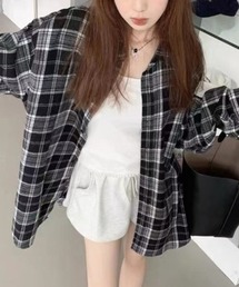オーバーサイズネルチェックシャツ