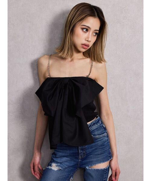 GYDA（ジェイダ）の「ビジューストーンストラップ2WAYリボンブラウス（シャツ/ブラウス・レディース・オフホワイト/ブラック・FREE）」の6枚目の写真