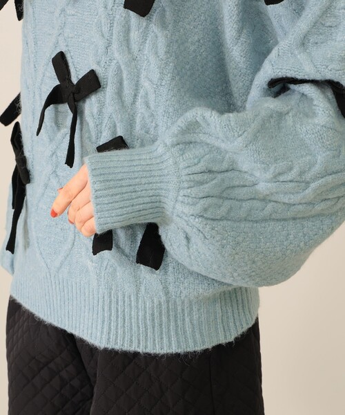 リボンケーブルニット　ネイビー ジプソフィア ハート釦リボン付きケーブルニット | Rlab store