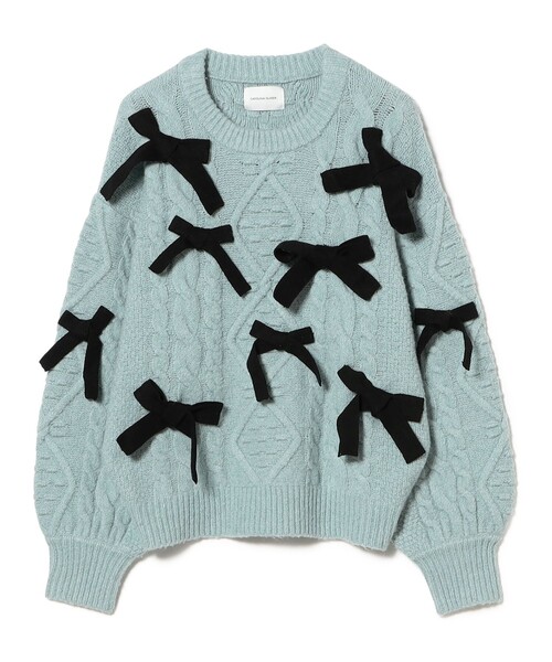 CAROLINA GLASER（カロリナ グレイサー）の「リボン ケーブルニット プルオーバー（ニット/セーター・レディース・オフホワイト/サックスブルー・ONE SIZE）」の9枚目の写真