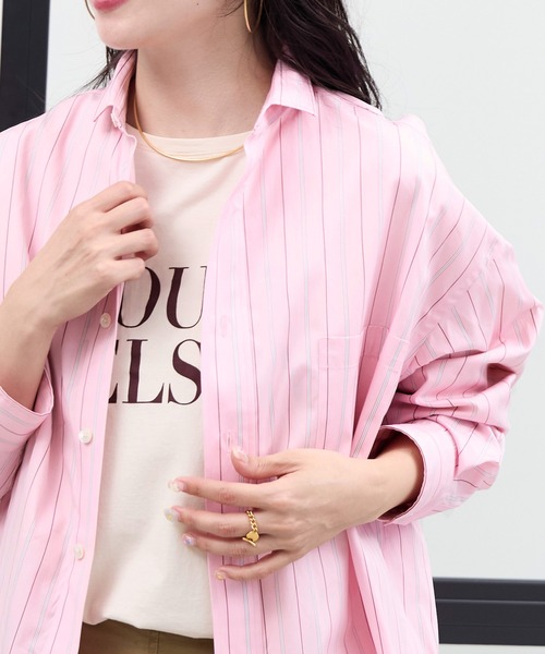 美品＊TICCAティッカ コットンバンドカラーシャツブラウス M ピンク 日本製 TICCA｜コットン スクエア ビッグ シャツ uni tbfs-012 - Piu di
