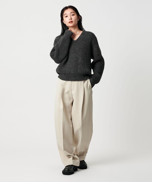 MARW UNITED ARROWS（マルゥ ユナイテッドアローズ）の「＜MARW UNITED ARROWS＞Vネック アゼ ニットプルオーバー（ニット/セーター・レディース・オフホワイト/ダークグレー/モカ・FREE）」の13枚目の写真
