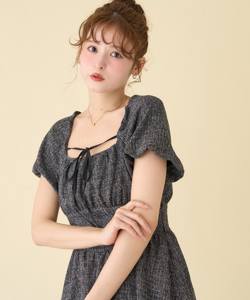 one after another NICE CLAUP(ワンアフターアナザーナイスクラップ)の「バックシャーリングミニワンピース(ワンピース・レディース・ブラウン系その他/ブラック系その他/杢グレー・FREE)」の16枚目の写真