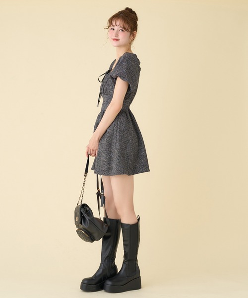 one after another NICE CLAUP(ワンアフターアナザーナイスクラップ)の「バックシャーリングミニワンピース(ワンピース・レディース・ブラウン系その他/ブラック系その他/杢グレー・FREE)」の20枚目の写真