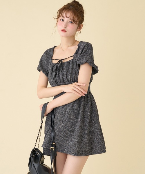one after another NICE CLAUP(ワンアフターアナザーナイスクラップ)の「バックシャーリングミニワンピース(ワンピース・レディース・ブラウン系その他/ブラック系その他/杢グレー・FREE)」の18枚目の写真
