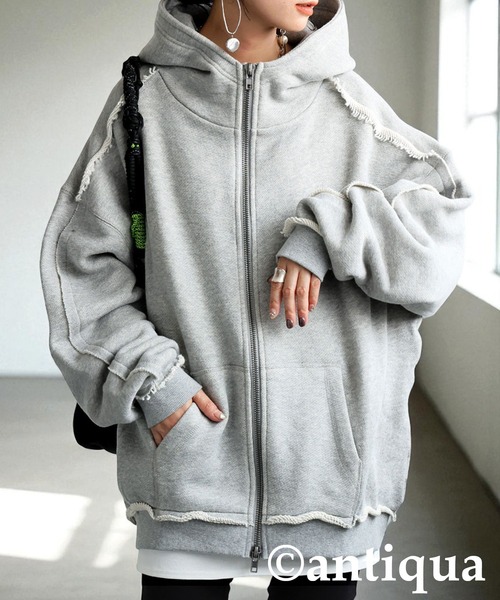 antiqua(アンティカ)の「裏毛Wジップパーカー(パーカー・レディース・グリーン系その他/杢グレー/ブラック・ONESIZE)」の1枚目の写真