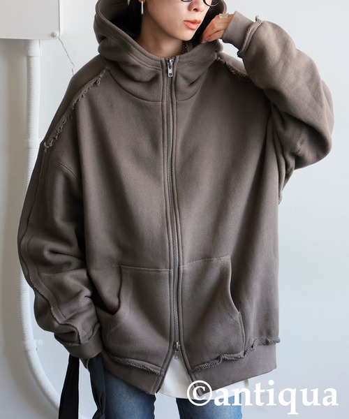 antiqua(アンティカ)の「裏毛Wジップパーカー(パーカー・レディース・グリーン系その他/杢グレー/ブラック・ONESIZE)」の2枚目の写真