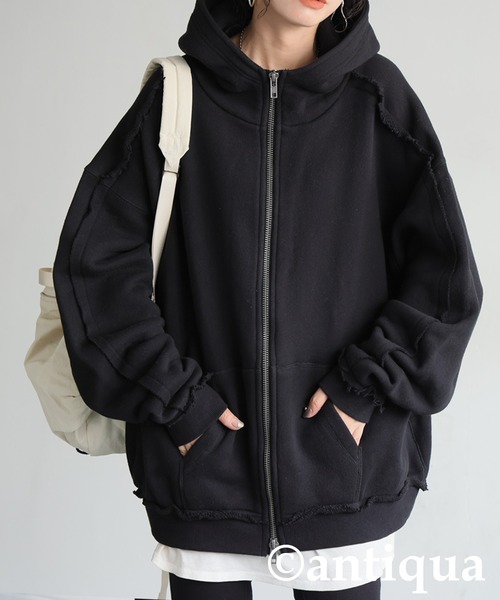 antiqua(アンティカ)の「裏毛Wジップパーカー(パーカー・レディース・グリーン系その他/杢グレー/ブラック・ONESIZE)」の3枚目の写真