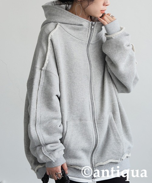 antiqua(アンティカ)の「裏毛Wジップパーカー(パーカー・レディース・グリーン系その他/杢グレー/ブラック・ONESIZE)」の8枚目の写真
