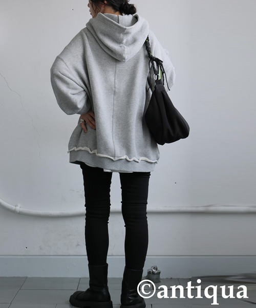 antiqua(アンティカ)の「裏毛Wジップパーカー(パーカー・レディース・グリーン系その他/杢グレー/ブラック・ONESIZE)」の9枚目の写真