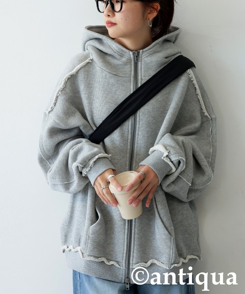 antiqua(アンティカ)の「裏毛Wジップパーカー(パーカー・レディース・グリーン系その他/杢グレー/ブラック・ONESIZE)」の10枚目の写真