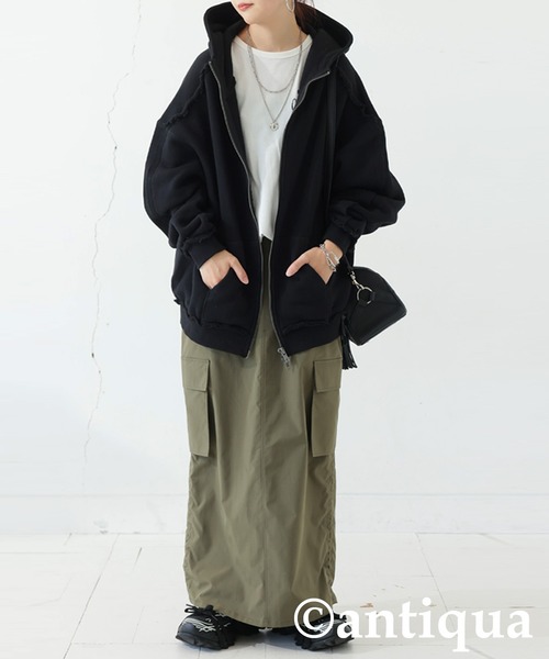 antiqua(アンティカ)の「裏毛Wジップパーカー(パーカー・レディース・グリーン系その他/杢グレー/ブラック・ONESIZE)」の5枚目の写真