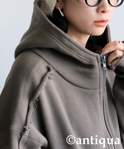 antiqua(アンティカ)の「裏毛Wジップパーカー(パーカー・レディース・グリーン系その他/杢グレー/ブラック・ONESIZE)」の12枚目の写真