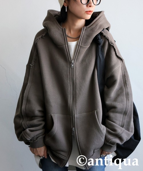 antiqua(アンティカ)の「裏毛Wジップパーカー(パーカー・レディース・グリーン系その他/杢グレー/ブラック・ONESIZE)」の13枚目の写真