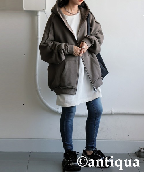 antiqua(アンティカ)の「裏毛Wジップパーカー(パーカー・レディース・グリーン系その他/杢グレー/ブラック・ONESIZE)」の14枚目の写真