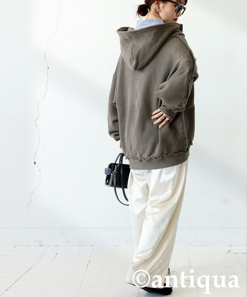 antiqua(アンティカ)の「裏毛Wジップパーカー(パーカー・レディース・グリーン系その他/杢グレー/ブラック・ONESIZE)」の15枚目の写真