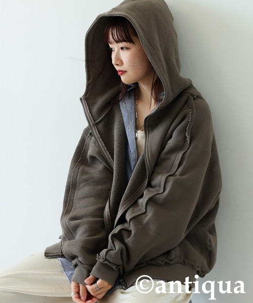 antiqua(アンティカ)の「裏毛Wジップパーカー(パーカー・レディース・グリーン系その他/杢グレー/ブラック・ONESIZE)」の16枚目の写真