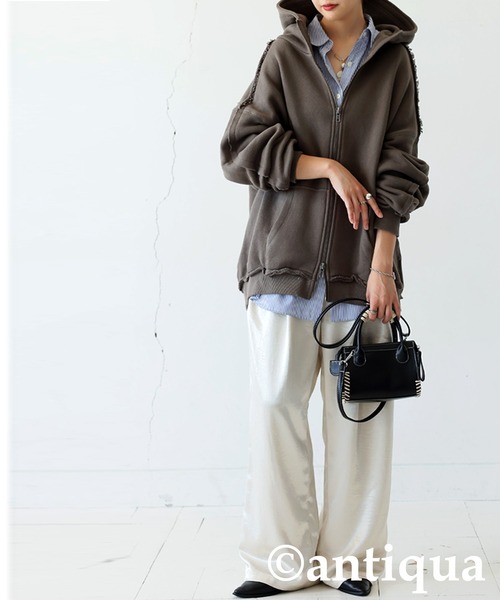 antiqua(アンティカ)の「裏毛Wジップパーカー(パーカー・レディース・グリーン系その他/杢グレー/ブラック・ONESIZE)」の17枚目の写真