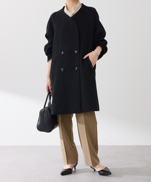 COLLAGE GALLARDAGALANTE（コラージュガリャルダガランテ）の「ノーカラーダブルコート（その他アウター・レディース・ブラック/ピンク/グレー・FREE）」の4枚目の写真