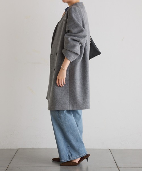 COLLAGE GALLARDAGALANTE（コラージュガリャルダガランテ）の「ノーカラーダブルコート（その他アウター・レディース・ブラック/ピンク/グレー・FREE）」の17枚目の写真