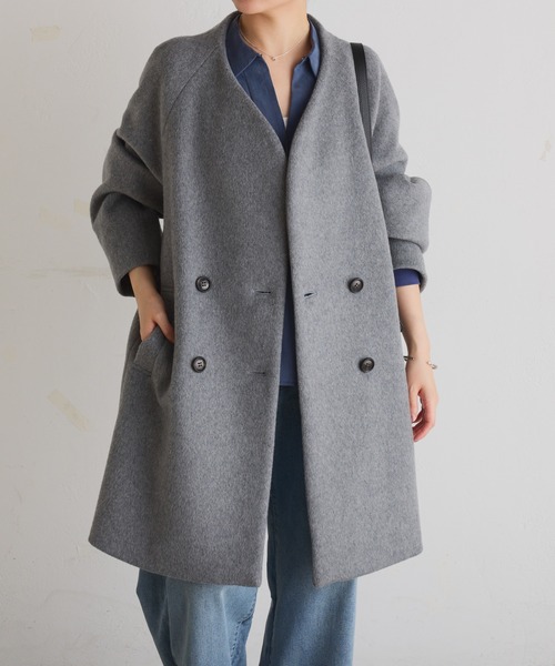 COLLAGE GALLARDAGALANTE（コラージュガリャルダガランテ）の「ノーカラーダブルコート（その他アウター・レディース・ブラック/ピンク/グレー・FREE）」の13枚目の写真