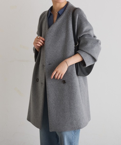 COLLAGE GALLARDAGALANTE（コラージュガリャルダガランテ）の「ノーカラーダブルコート（その他アウター・レディース・ブラック/ピンク/グレー・FREE）」の14枚目の写真