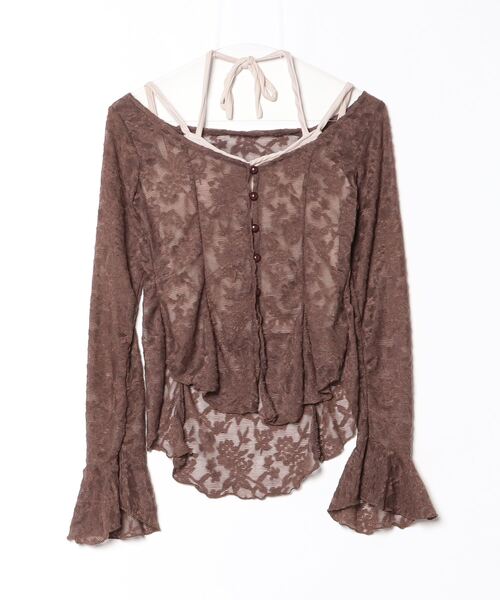 gossip!ロサンゼルス(ゴシップロサンゼルス)の「Y2K 総レースレースデザイン カーディガンとハーネストップス 2点セット(胸パッド付き)(Tシャツ/カットソー・レディース・ダークブラウン/ブラウン・FREE)」の14枚目の写真