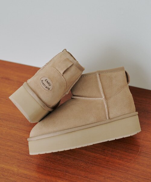 Omekashi（オメカシ）の「EMU マイクロウール厚底ブーツ（ブーツ・レディース・ブラック/ベージュ・25cm/24cm/23cm）」の2枚目の写真