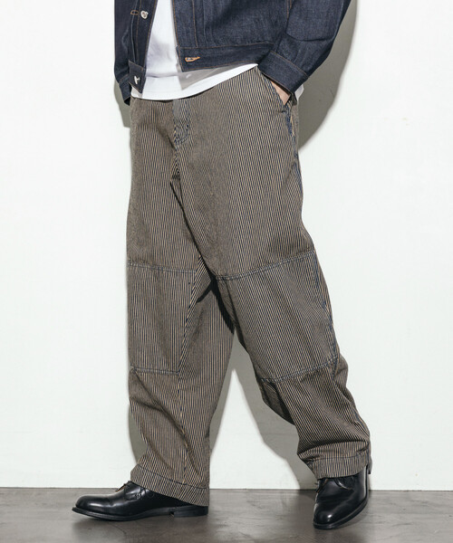 HINSON（ヒンソン）の「HINSON/ヒンソン デニムハンティング ダブルニー ワークパンツ/ワイドテーパード シルエット（デニムパンツ・メンズ・サックスブルー/その他13/ネイビー・LARGE/MEDIUM）」の3枚目の写真