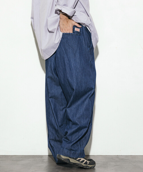 HINSON（ヒンソン）の「HINSON/ヒンソン デニムハンティング ダブルニー ワークパンツ/ワイドテーパード シルエット（デニムパンツ・メンズ・サックスブルー/その他13/ネイビー・LARGE/MEDIUM）」の20枚目の写真