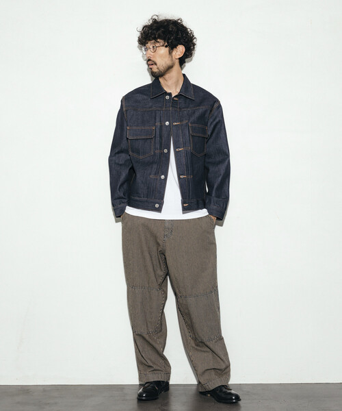 HINSON（ヒンソン）の「HINSON/ヒンソン デニムハンティング ダブルニー ワークパンツ/ワイドテーパード シルエット（デニムパンツ・メンズ・サックスブルー/その他13/ネイビー・LARGE/MEDIUM）」の5枚目の写真