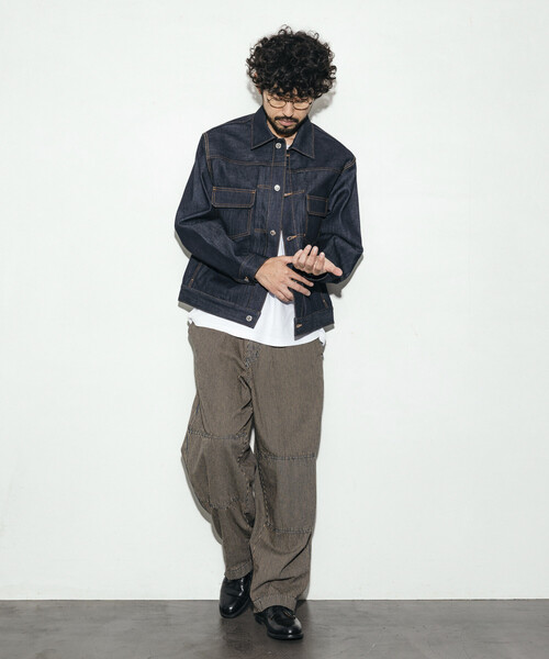 HINSON（ヒンソン）の「HINSON/ヒンソン デニムハンティング ダブルニー ワークパンツ/ワイドテーパード シルエット（デニムパンツ・メンズ・サックスブルー/その他13/ネイビー・LARGE/MEDIUM）」の11枚目の写真