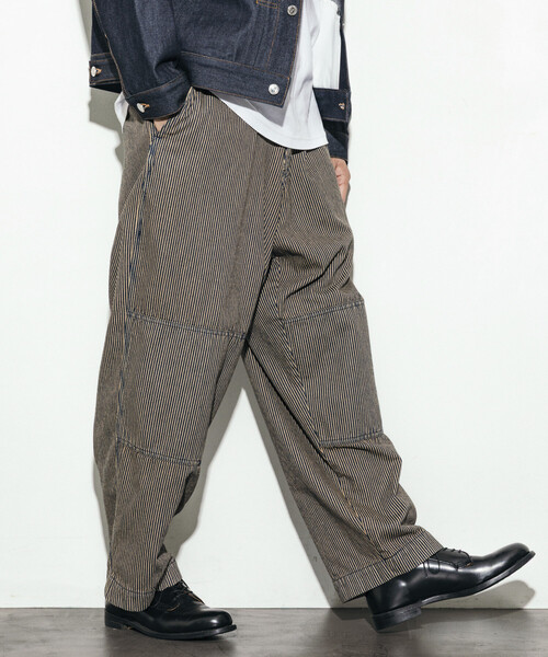 HINSON（ヒンソン）の「HINSON/ヒンソン デニムハンティング ダブルニー ワークパンツ/ワイドテーパード シルエット（デニムパンツ・メンズ・サックスブルー/その他13/ネイビー・LARGE/MEDIUM）」の4枚目の写真