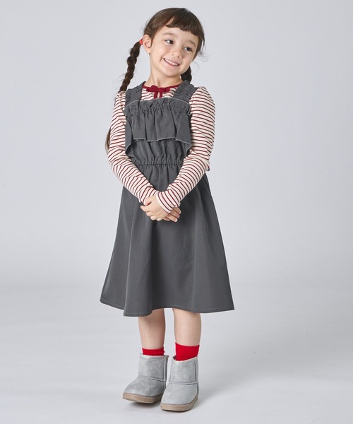 pairmanon（ペアマノン）の「フリル ジャンパースカート（ジャンパースカート・キッズ・チャコールグレー/ブラウン系その他・100/110/120/130/140/150/90）」の4枚目の写真