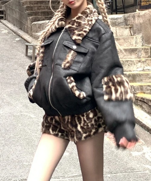 完売品 ウールファー切り替えブルゾン ジャケット 黒✕ヒョウ柄 GENXDER（ノンジェンダー）の「【genxder】ユニセックス厚地