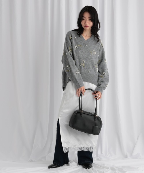 mysty woman（ミスティウーマン）の「ワッシャーサテンレーススカート 605411（スカート・レディース・オフホワイト/ブラック・FREE）」の4枚目の写真