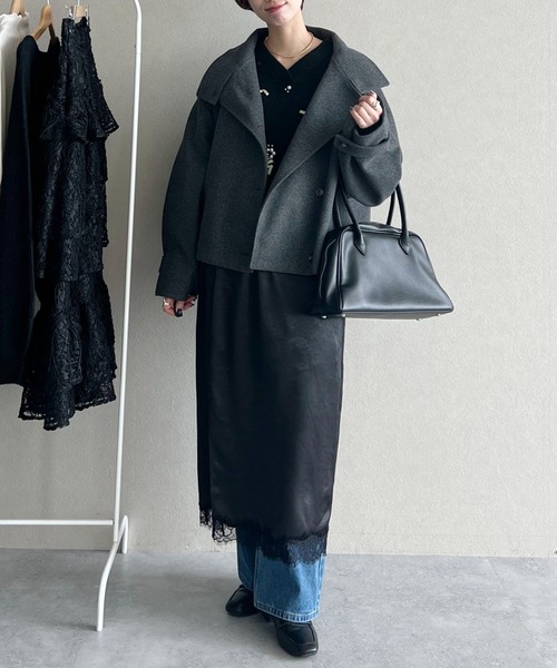 mysty woman（ミスティウーマン）の「ワッシャーサテンレーススカート 605411（スカート・レディース・オフホワイト/ブラック・FREE）」の20枚目の写真