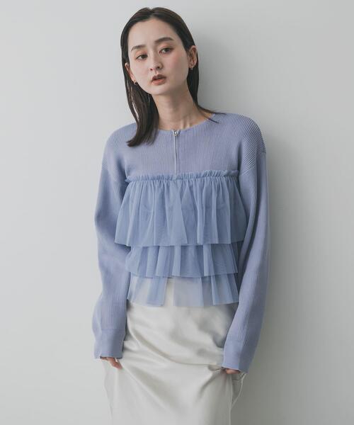 SENSE OF PLACE by URBAN RESEARCH（センスオブプレイスバイアーバンリサーチ）の「『洗濯可』ダブルジップフリルニットカーディガン（ニット/セーター・レディース・ライトブルー/チャコールグレー/オフホワイト/ブラウン/ベージュ/ブラック系その他・ONE）」の6枚目の写真