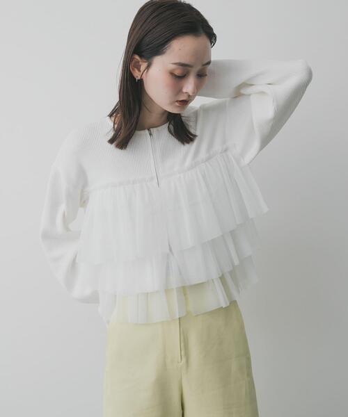 SENSE OF PLACE by URBAN RESEARCH（センスオブプレイスバイアーバンリサーチ）の「『洗濯可』ダブルジップフリルニットカーディガン（ニット/セーター・レディース・ライトブルー/チャコールグレー/オフホワイト/ブラウン/ベージュ/ブラック系その他・ONE）」の17枚目の写真