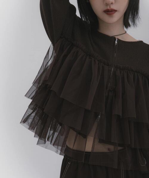 SENSE OF PLACE by URBAN RESEARCH（センスオブプレイスバイアーバンリサーチ）の「『洗濯可』ダブルジップフリルニットカーディガン（ニット/セーター・レディース・ライトブルー/チャコールグレー/オフホワイト/ブラウン/ベージュ/ブラック系その他・ONE）」の13枚目の写真