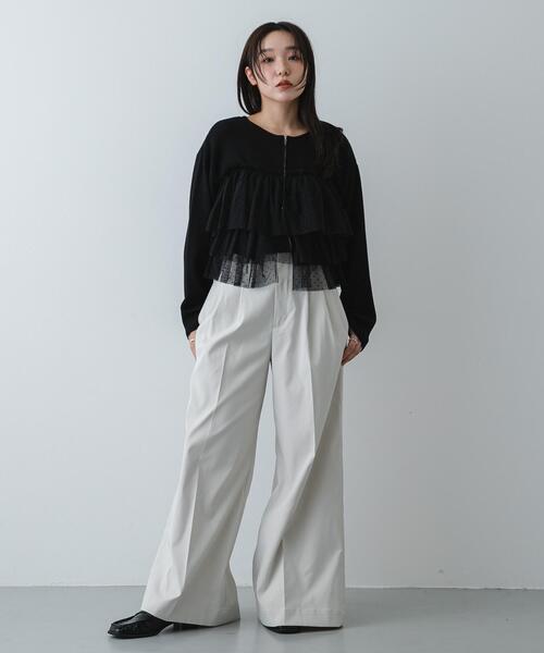 SENSE OF PLACE by URBAN RESEARCH（センスオブプレイスバイアーバンリサーチ）の「『洗濯可』ダブルジップフリルニットカーディガン（ニット/セーター・レディース・ライトブルー/チャコールグレー/オフホワイト/ブラウン/ベージュ/ブラック系その他・ONE）」の8枚目の写真