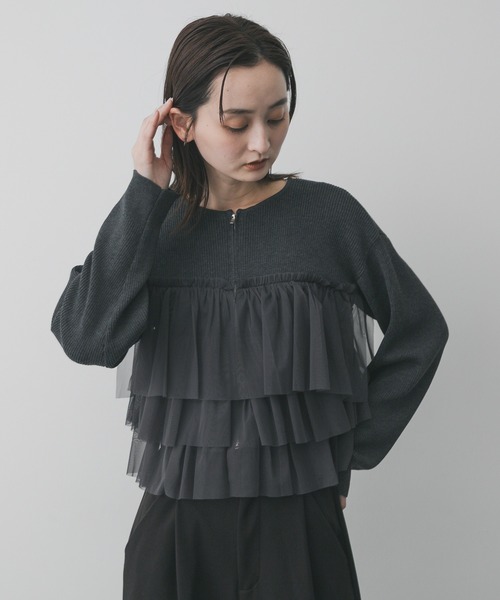 ダブルジップフリルニットカーディガン（ニット/セーター）｜SENSE OF