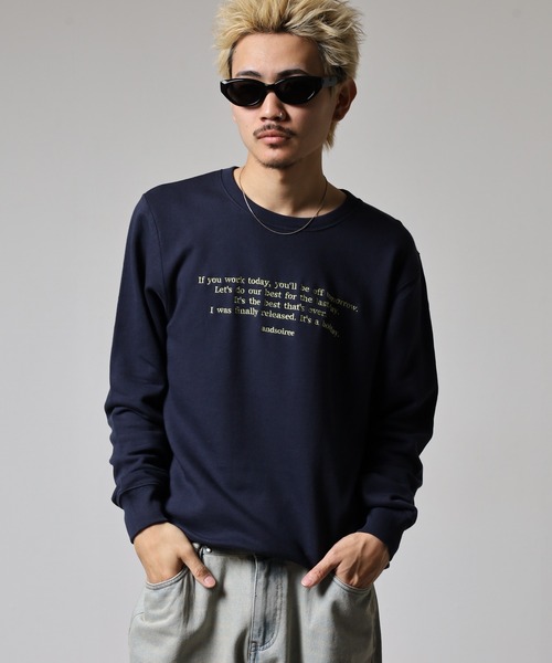 &soiree(アンドソワレ)の「&soiree メッセージ刺繍裏毛スウェットクルーネックプルオーバー(スウェット・メンズ・ベージュ/ネイビー・FREE)」の16枚目の写真