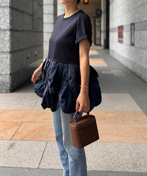 ST.ROONEY(セントルーニー)の「シャーリングバルーントップス【低身長・小柄女性向け】(Tシャツ/カットソー・レディース・ネイビー・XS)」の1枚目の写真