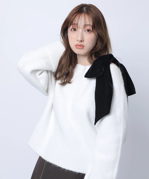 新品未使用品タグ付き　ベロアリボンゆるニット ベロアリボンゆるニット（ニット/セーター）｜Apuweiser-riche