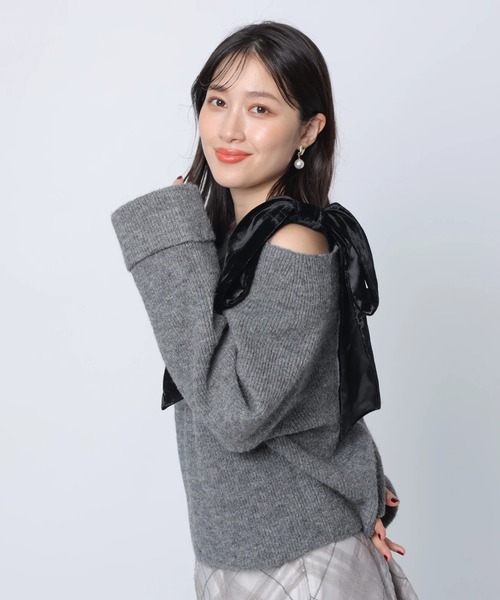 新品未使用品タグ付き　ベロアリボンゆるニット ベロアリボンゆるニット（ニット/セーター）｜Apuweiser-riche