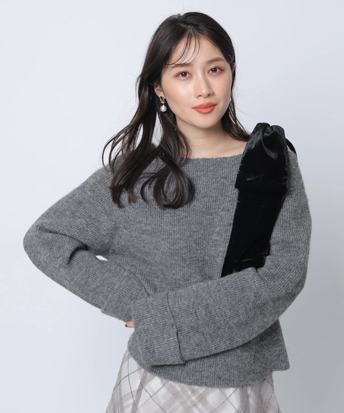 新品未使用品タグ付き　ベロアリボンゆるニット ベロアリボンゆるニット（ニット/セーター）｜Apuweiser-riche