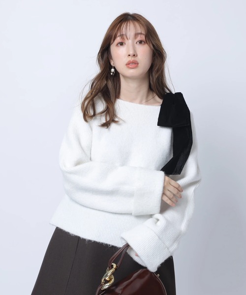 新品未使用品タグ付き　ベロアリボンゆるニット ベロアリボンゆるニット（ニット/セーター）｜Apuweiser-riche