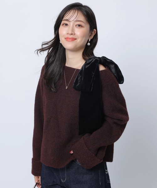 新品未使用品タグ付き　ベロアリボンゆるニット ベロアリボンゆるニット（ニット/セーター）｜Apuweiser-riche